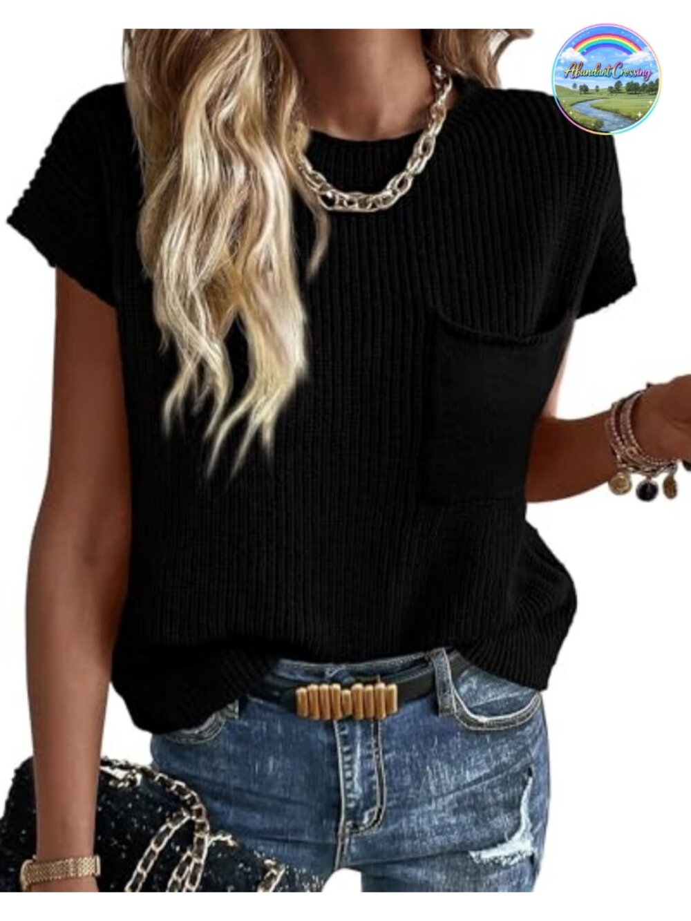 Women's Short Sleeve 100% Cotton Knit Sweater Pullover Crew Neck